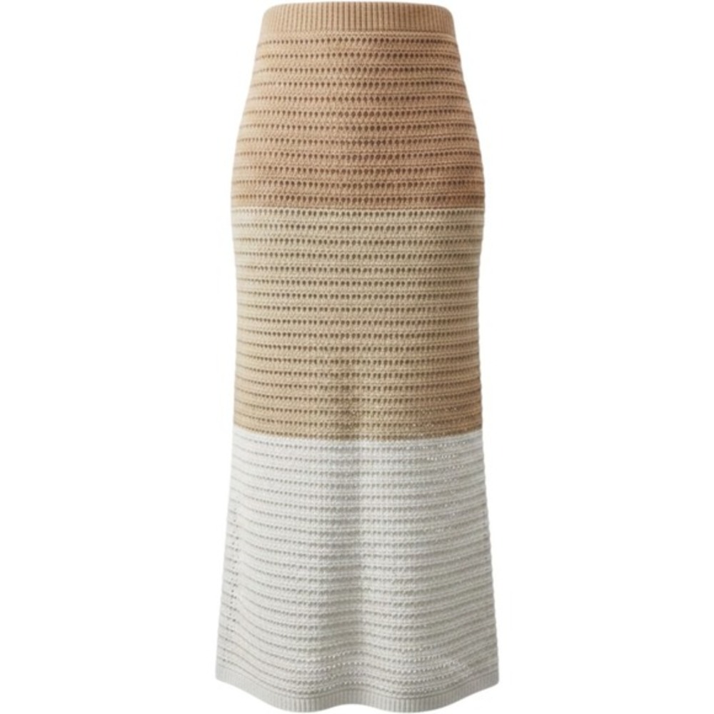 Rachel Roy Crochet Maxi Skirt Striped Tan White Boho Beach Vacation Size XS